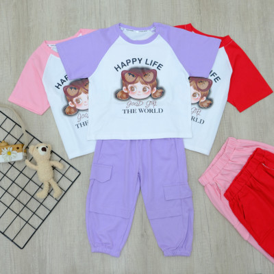 set girls happy life the world CFU0806242438SP22A - setelan anak perempuan